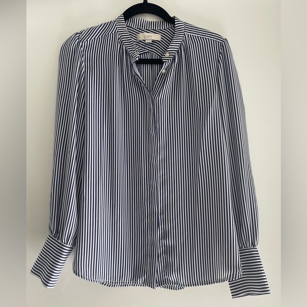 Loft White and Navy Blouse in XS